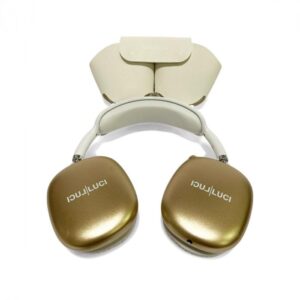 Fone de ouvido sem fio almofada com case (Branco com Dourado)