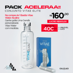 PACK ACELERAA CONJUNTO VITAE ELITE! (Compre Bastão Vitae Water Alcaline, Ganhe Garrafa Vitae Water)