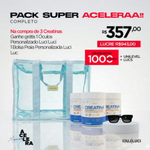 PACK SUPER COMPLETO ACELERAA - Compre 03 Creatinas Ganhe Óculos + Bolsa de Praia